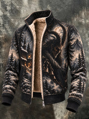 Herren-Krampusnacht-Print-Fleecejacke aus Mischgewebe