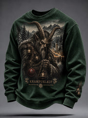 Herren-Krampusnacht-Print-Rundhals-Sweatshirt