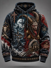 Herren-Krampus-Print-Lässiges Kapuzen-Sweatshirt