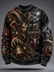 Herren-Krampus-Print-Lässiges Rundhals-Sweatshirt
