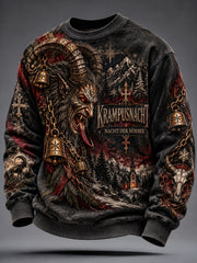 Herren-Krampus-Print-Lässiges Rundhals-Sweatshirt