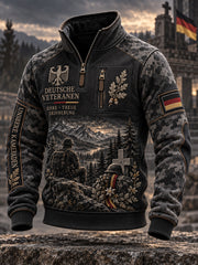 Herren-Sweatshirt mit Grafikdruck zum Thema Veteranen-Gedenken, Mock-Neck und langen Ärmeln
