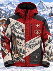 Herren-Skijacke mit Alpin-Ski-Motiv und hohem Kragen